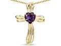 Star K Heart Shape 6mm Simulated Alexandrite Ribbed Cross Of Love Pendant Necklace 10k Yellow Gold