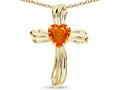 Star K Heart Shape 6mm Simulated Orange Mexican Fire Opal Ribbed Cross Of Love Pendant Necklace 10k Yellow Gold