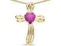 Star K Heart Shape 6mm Created Star Ruby Ribbed Cross Of Love Pendant Necklace 10k Yellow Gold