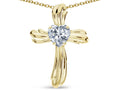 Star K Heart Shape 6mm Genuine White Topaz Ribbed Cross Of Love Pendant Necklace 10k Yellow Gold