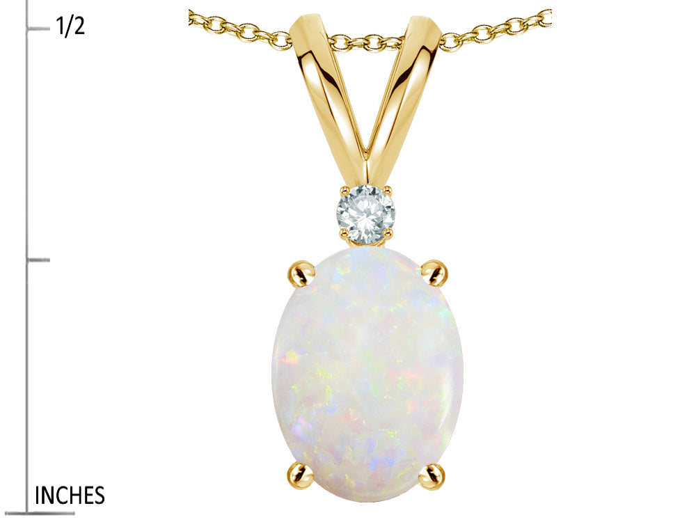 Star K   14k Yellow Gold Oval 7x5mm Genuine Opal Pendant Necklace