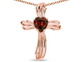 Star K Heart Shape 6mm Genuine Garnet Ribbed Cross Of Love Pendant Necklace 14k Rose Gold