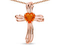 Star K Heart Shape 6mm Simulated Orange Mexican Fire Opal Ribbed Cross Of Love Pendant Necklace 14k Rose Gold