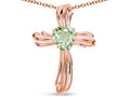 Star K Heart Shape 6mm Genuine Green Amethyst Ribbed Cross Of Love Pendant Necklace 10k Rose Gold