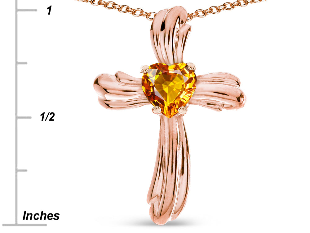 Star K Heart Shape 6mm Genuine Citrine Ribbed Cross Of Love Pendant Necklace 10k Rose Gold