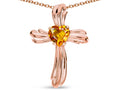 Star K Heart Shape 6mm Genuine Citrine Ribbed Cross Of Love Pendant Necklace 10k Rose Gold