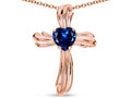 Star K Heart Shape 6mm Created Sapphire Ribbed Cross Of Love Pendant Necklace 10k Rose Gold