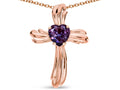 Star K Heart Shape 6mm Simulated Alexandrite Ribbed Cross Of Love Pendant Necklace 10k Rose Gold