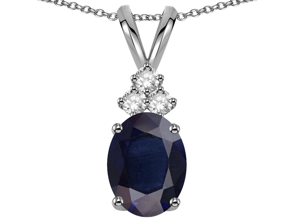 Star K Oval 8x6mm Genuine Dark Sapphire Rabbit Ear Pendant Necklace