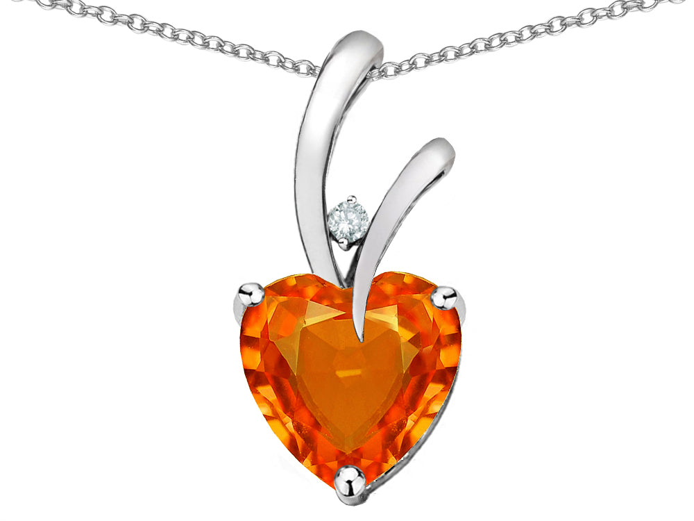 Star K Heart Shape 8mm Simulated Orange Mexican Fire Opal Endless Love Pendant Necklace