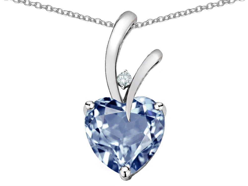 Star K Heart Shape 8mm Simulated Aquamarine Endless Love Pendant Necklace