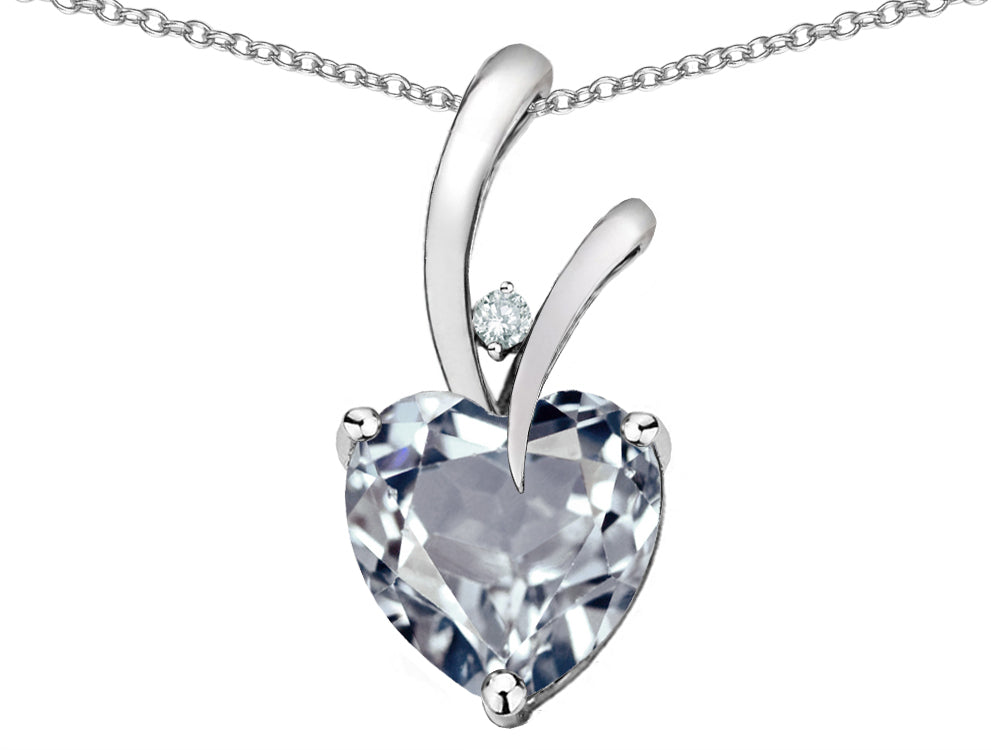 Star K Heart Shape 8mm Genuine Aquamarine Endless Love Pendant Necklace
