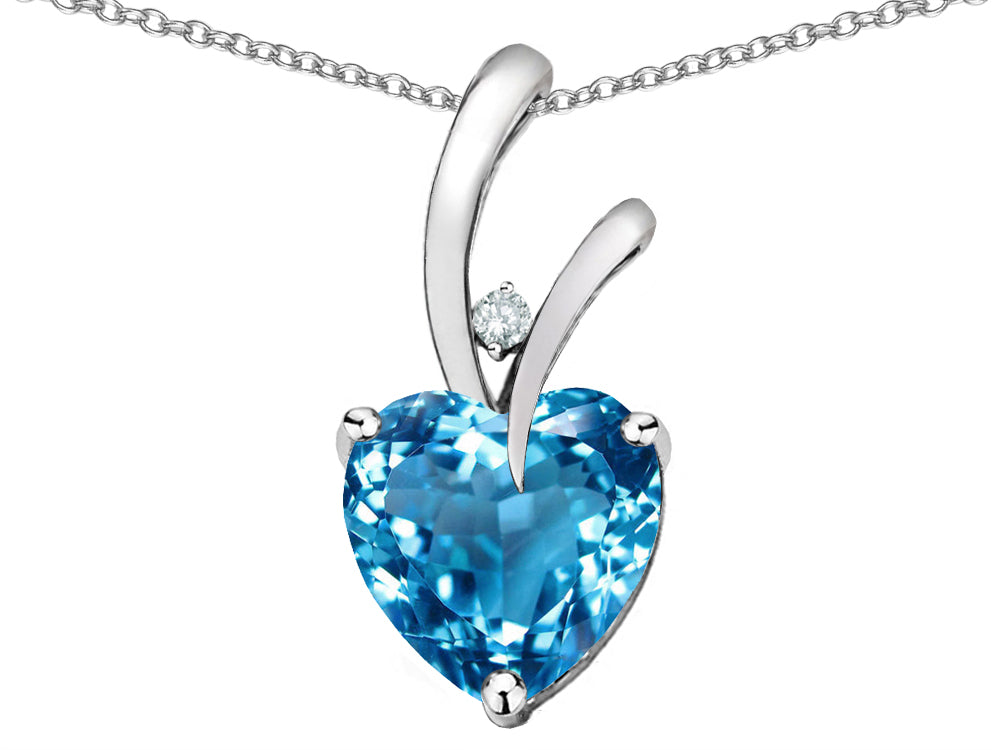Star K Heart Shape 8mm Genuine Blue Topaz Endless Love Pendant Necklace