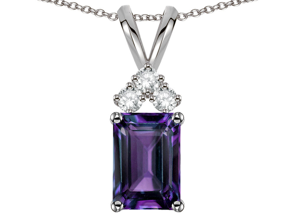 Star K Classic Emerald Octagon Cut 8x6mm Simulated Alexandrite Rabbit Ear Pendant Necklace