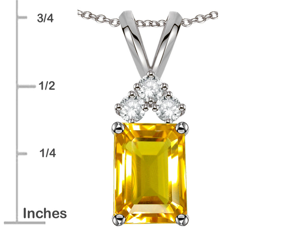 Star K Classic Emerald Octagon Cut 8x6mm Genuine Citrine Rabbit Ear Pendant Necklace