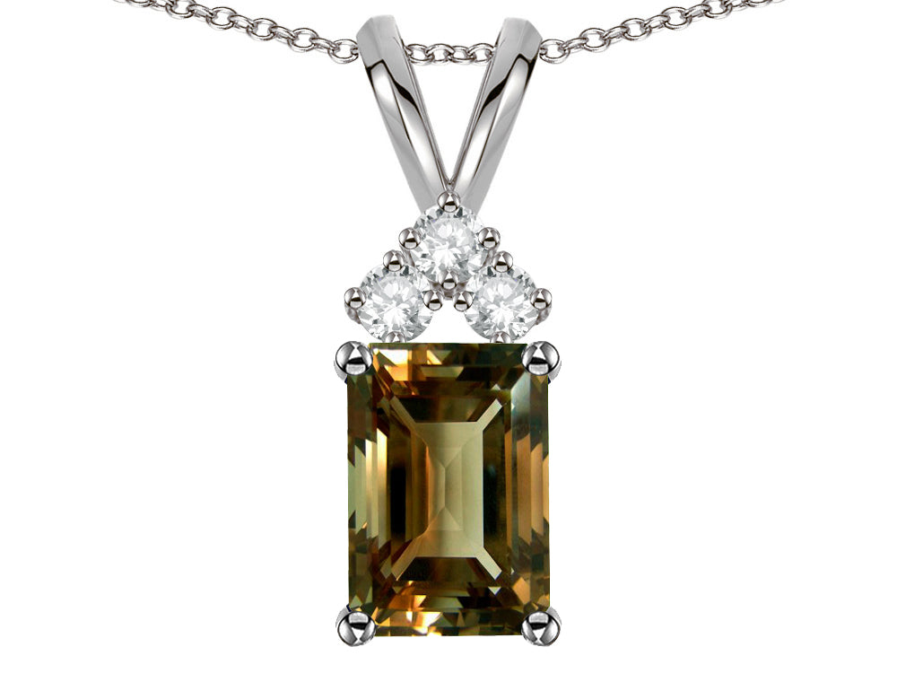 Star K Classic Emerald Octagon Cut 8x6mm Genuine Smoky Quartz Rabbit Ear Pendant Necklace