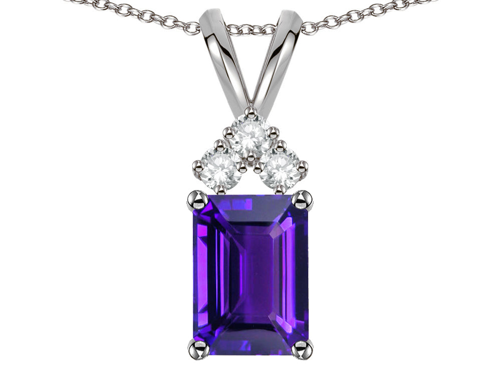 Star K Classic Emerald Octagon Cut 8x6mm Genuine Amethyst Rabbit Ear Pendant Necklace