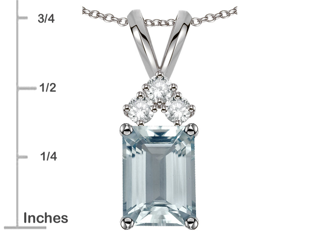 Star K Classic Emerald Octagon Cut 8x6mm Genuine Aquamarine Rabbit Ear Pendant Necklace