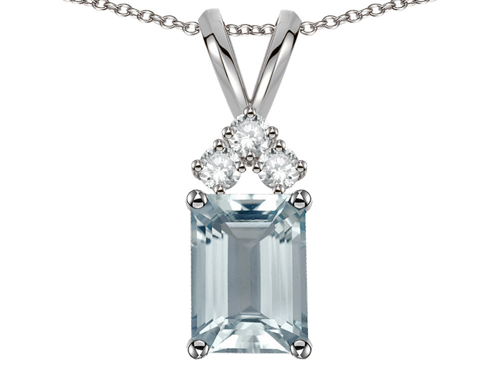Star K Classic Emerald Octagon Cut 8x6mm Genuine Aquamarine Rabbit Ear Pendant Necklace
