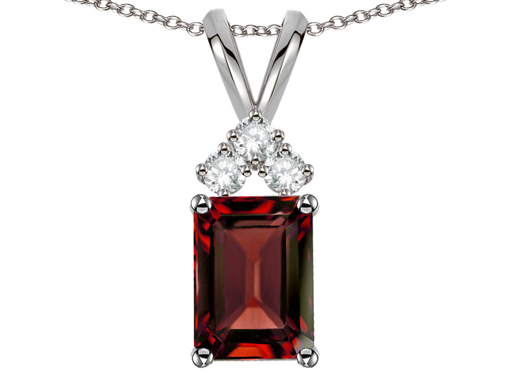 Star K Classic Emerald Octagon Cut 8x6mm Genuine Garnet Rabbit Ear Pendant Necklace