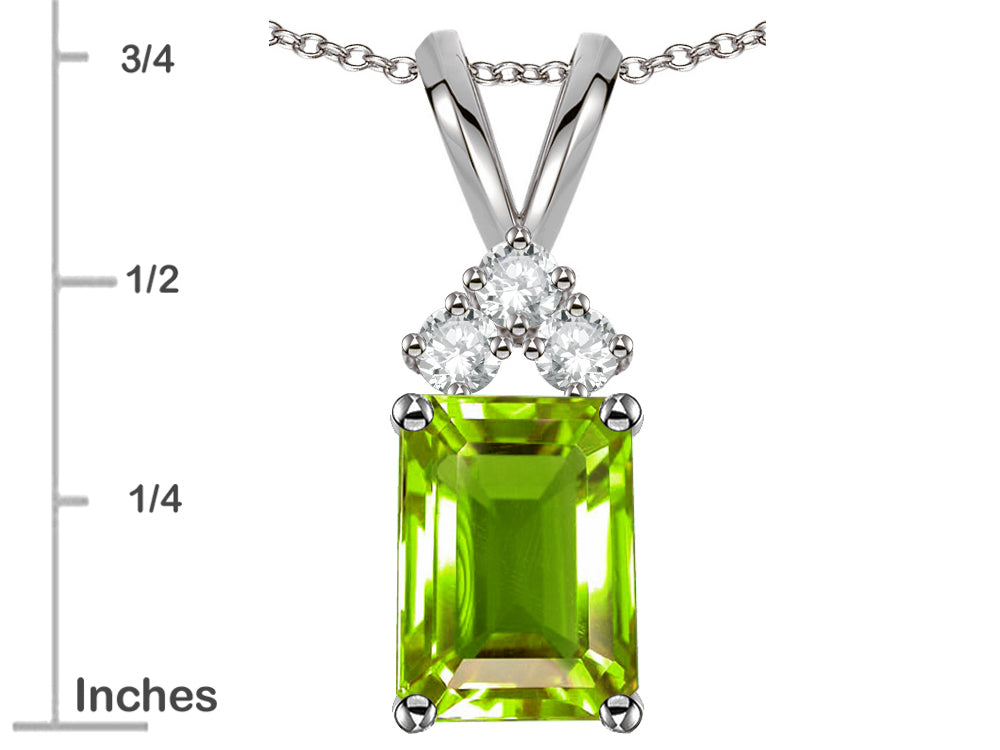 Star K Classic Emerald Octagon Cut 8x6mm Genuine Peridot Rabbit Ear Pendant Necklace