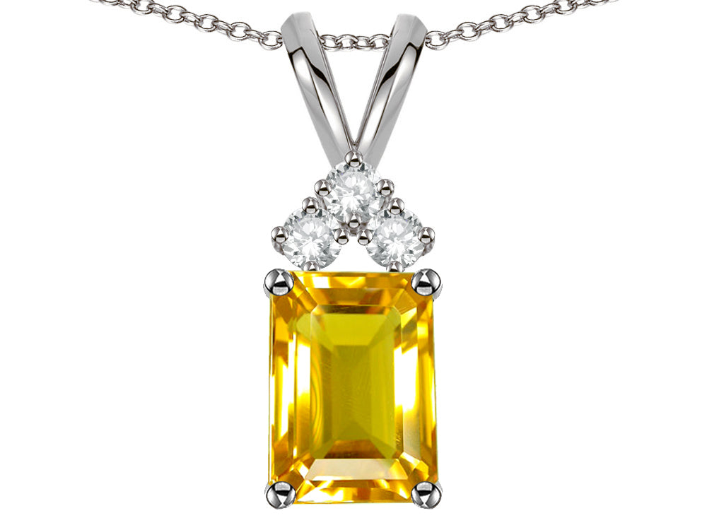 Star K Classic Emerald Octagon Cut 8x6mm Genuine Citrine Rabbit Ear Pendant Necklace