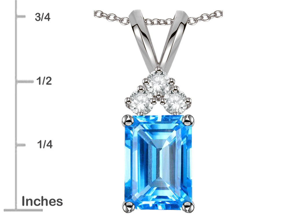 Star K Classic Emerald Octagon Cut 8x6mm Genuine Blue Topaz Rabbit Ear Pendant Necklace
