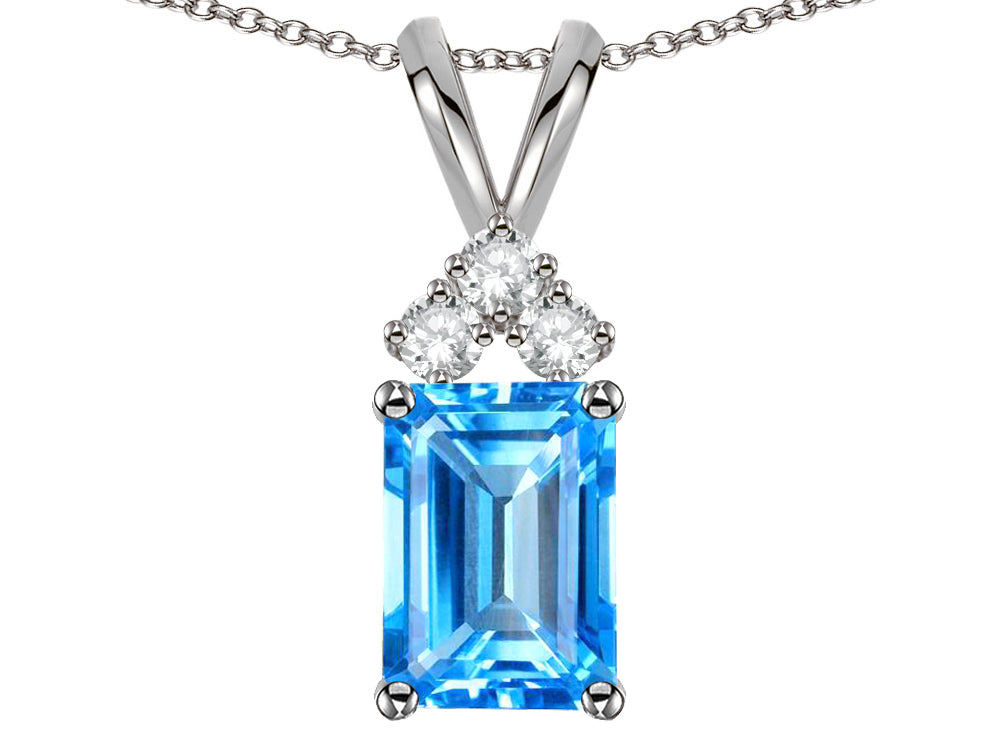 Star K Classic Emerald Octagon Cut 8x6mm Genuine Blue Topaz Rabbit Ear Pendant Necklace