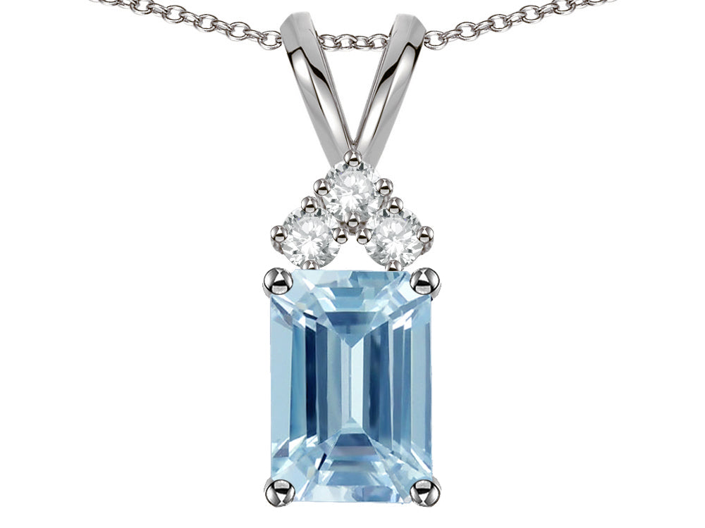 Star K Classic Emerald Octagon Cut 8x6mm Genuine Sky Blue Topaz Rabbit Ear Pendant Necklace