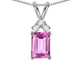 Star K Classic Emerald Octagon Cut 8x6mm Created Pink Sapphire Rabbit Ear Pendant Necklace