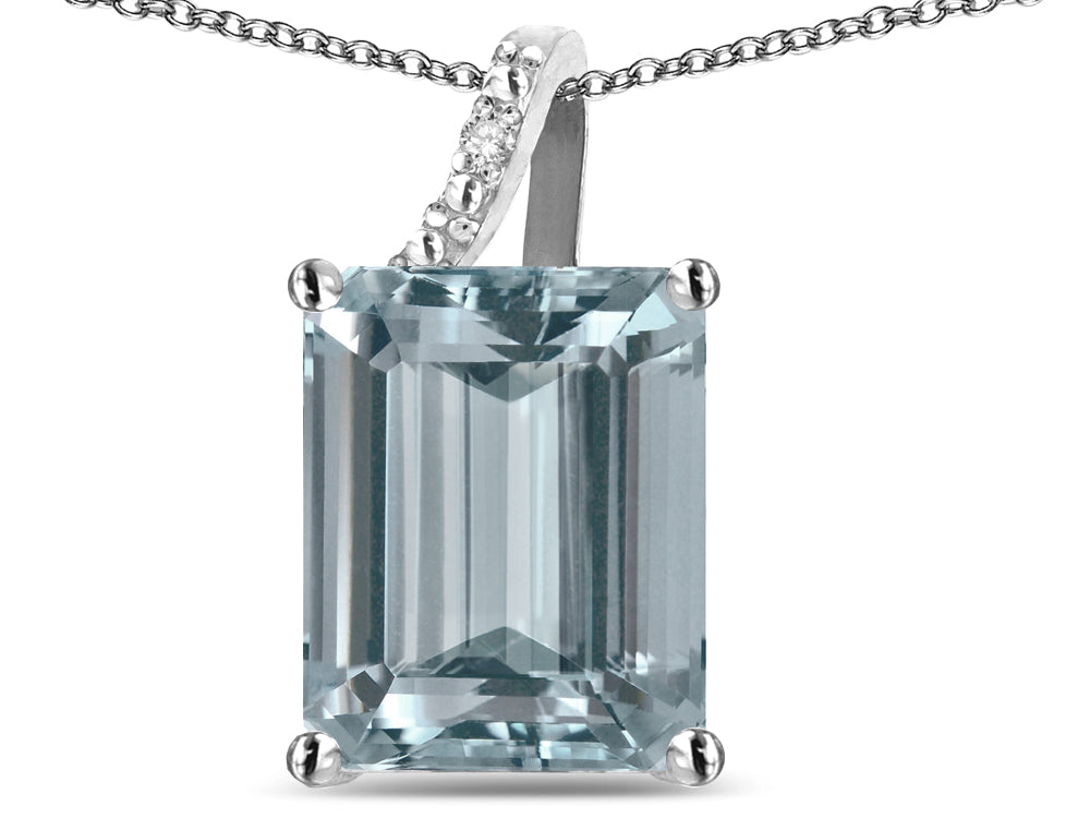 Original Star K Large 10x8 Octagon Emerald Cut Genuine Aquamarine Pendant Necklace