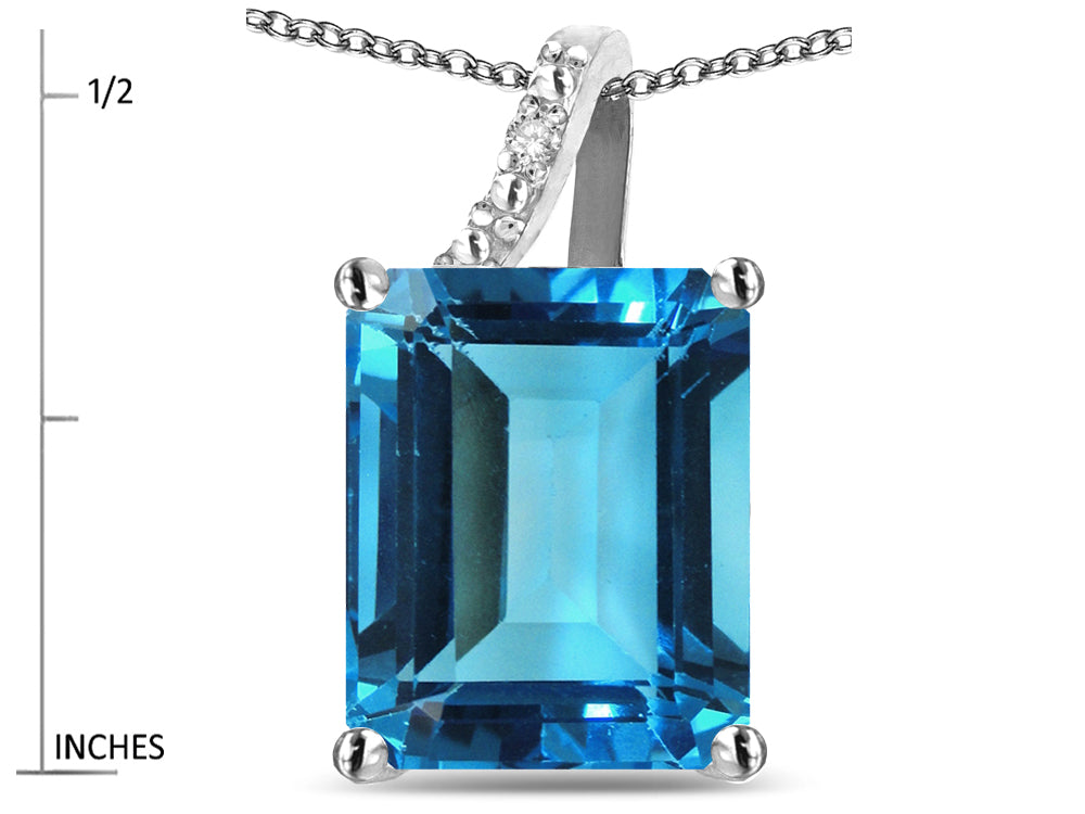 Original Star K Large 10x8 Octagon Emerald Cut Genuine Blue Topaz Pendant Necklace
