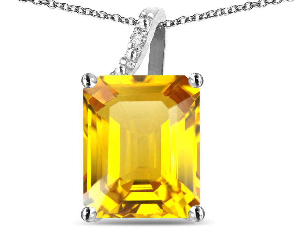 Original Star K Large 10x8 Octagon Emerald Cut Genuine Citrine Pendant Necklace