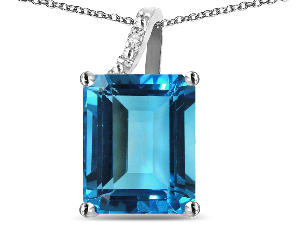 Original Star K Large 10x8 Octagon Emerald Cut Genuine Blue Topaz Pendant Necklace
