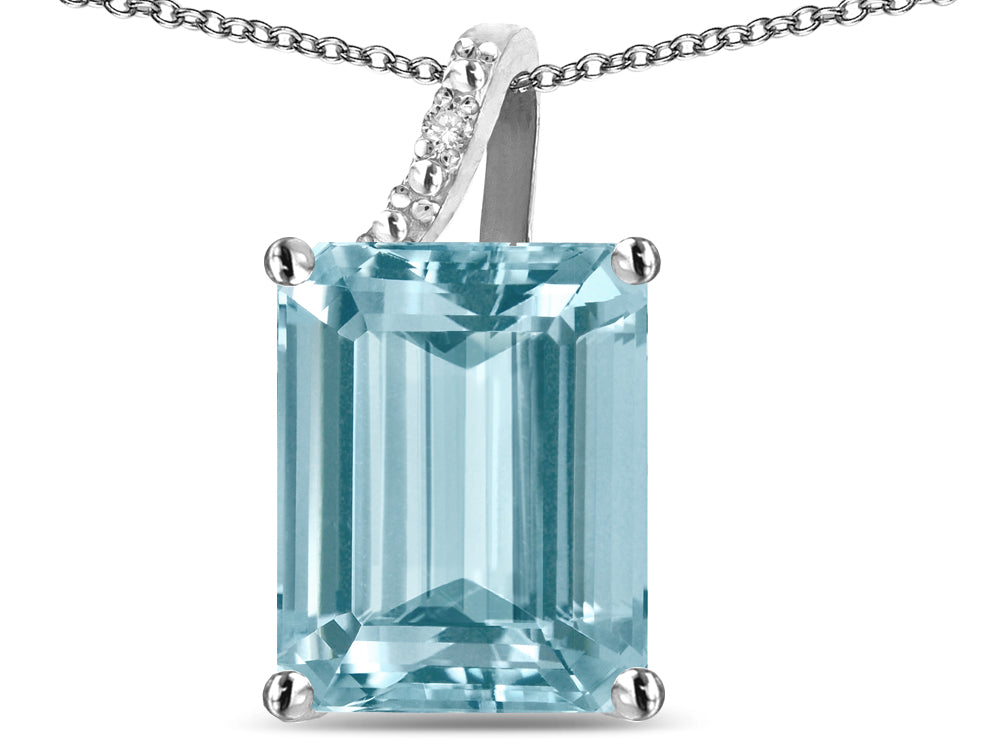 Original Star K Large 10x8 Octagon Emerald Cut Genuine Sky Blue Topaz Pendant Necklace