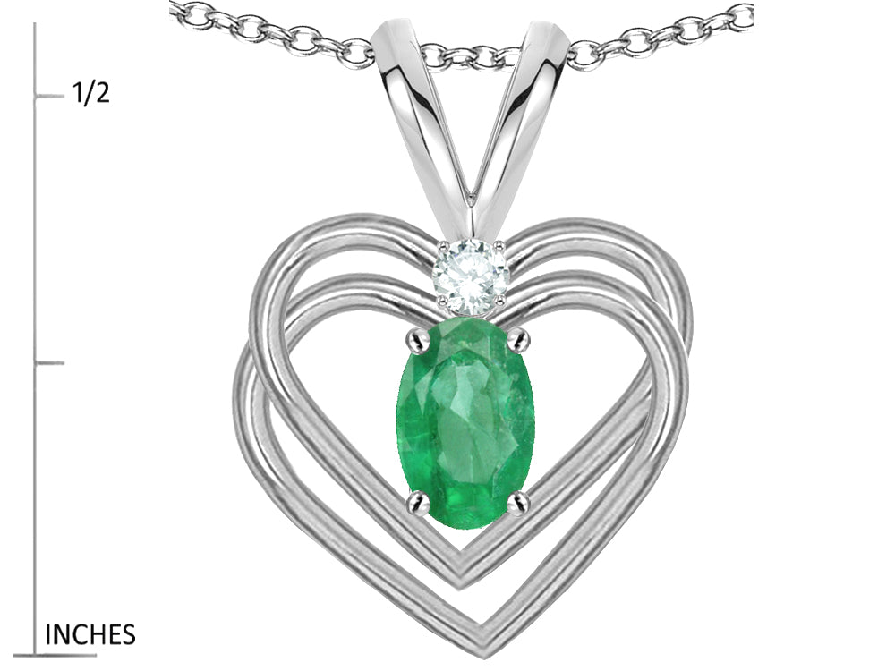 Star K Oval 5x3mm Genuine Emerald Knotted Double Heart Pendant Necklace