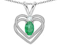 Star K Oval 5x3mm Genuine Emerald Knotted Double Heart Pendant Necklace