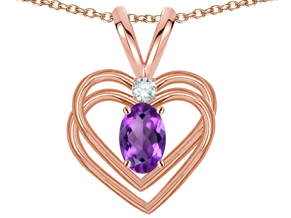 Star K Oval 5x3mm Genuine Amethyst Knotted Double Heart Pendant Necklace