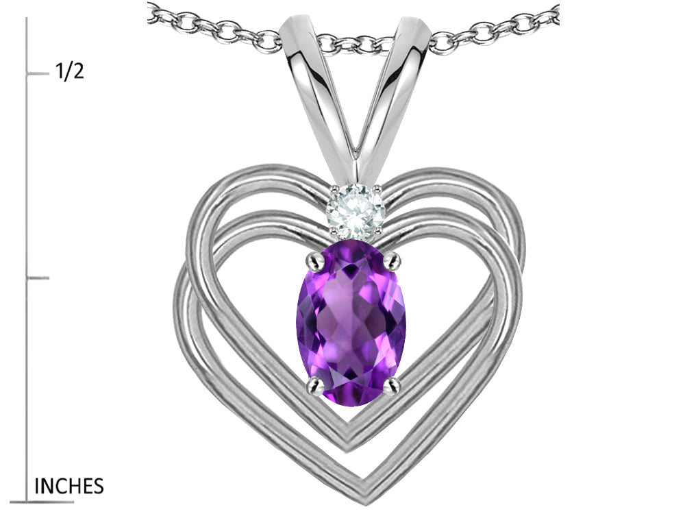 Star K Oval 5x3mm Genuine Amethyst Knotted Double Heart Pendant Necklace