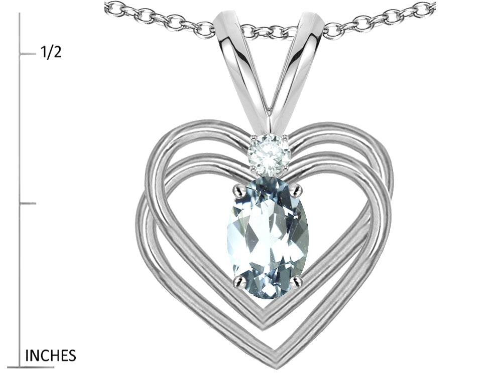 Star K Oval 5x3mm Genuine Aquamarine Knotted Double Heart Pendant Necklace