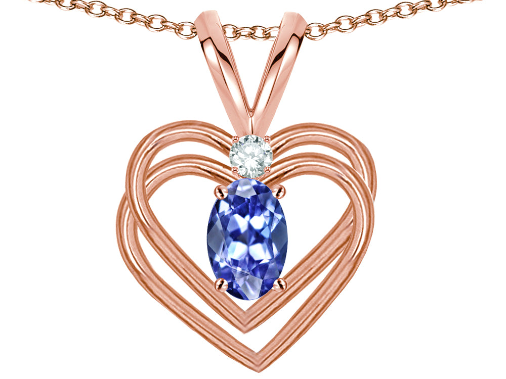 Star K Oval 5x3mm Genuine Tanzanite Knotted Double Heart Pendant Necklace