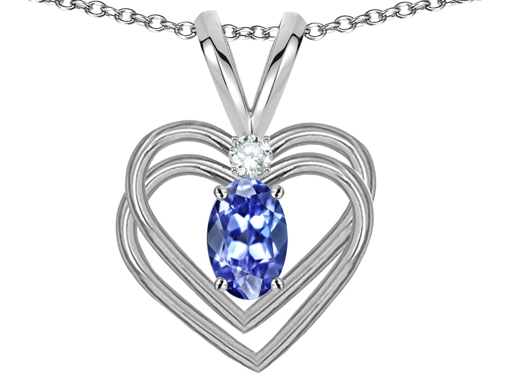 Star K Oval 5x3mm Genuine Tanzanite Knotted Double Heart Pendant Necklace