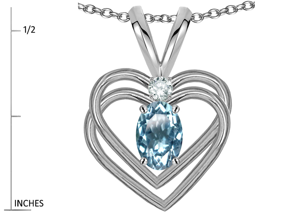 Star K Oval 5x3mm Genuine Sky Blue Topaz Knotted Double Heart Pendant Necklace