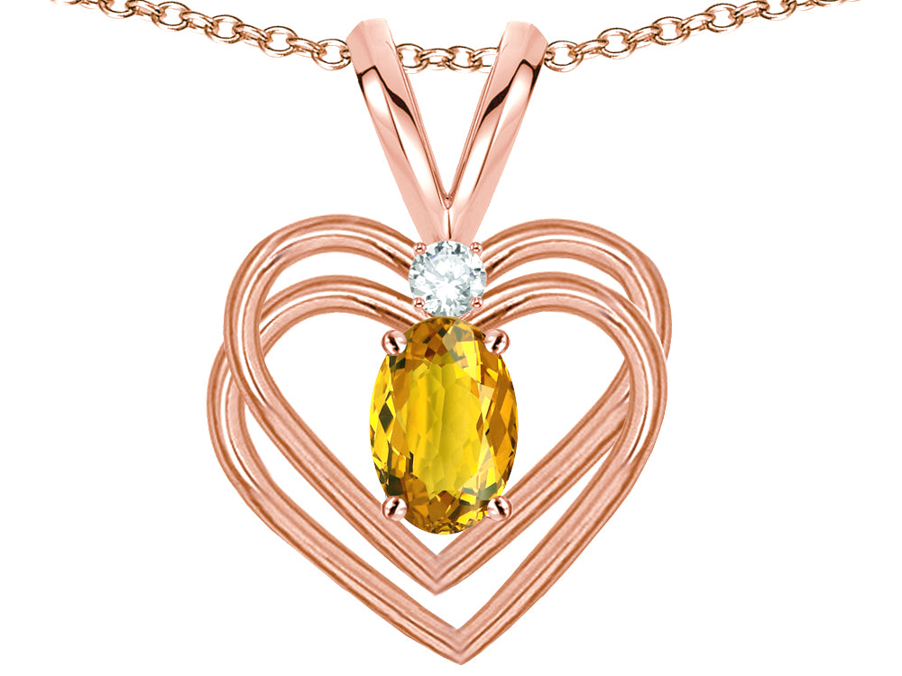 Star K Oval 5x3mm Genuine Citrine Knotted Double Heart Pendant Necklace