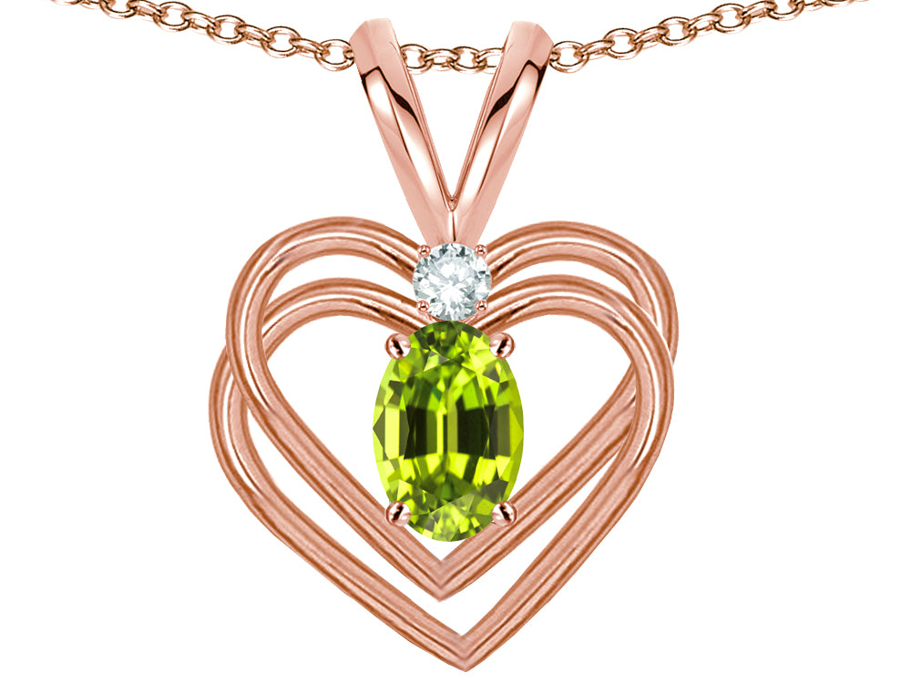 Star K Oval 5x3mm Genuine Peridot Knotted Double Heart Pendant Necklace
