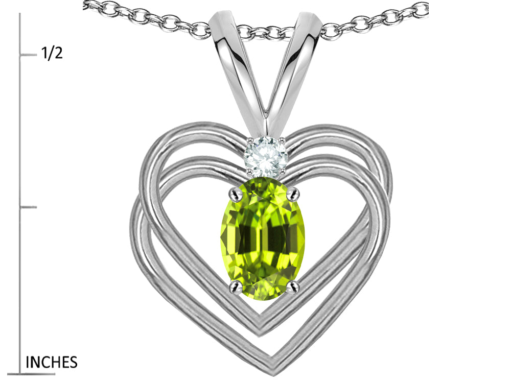 Star K Oval 5x3mm Genuine Peridot Knotted Double Heart Pendant Necklace