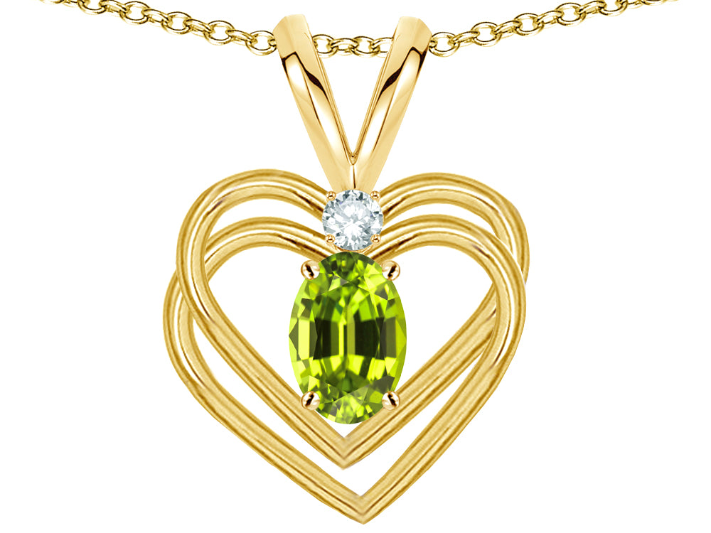 Star K Oval 5x3mm Genuine Peridot Knotted Double Heart Pendant Necklace