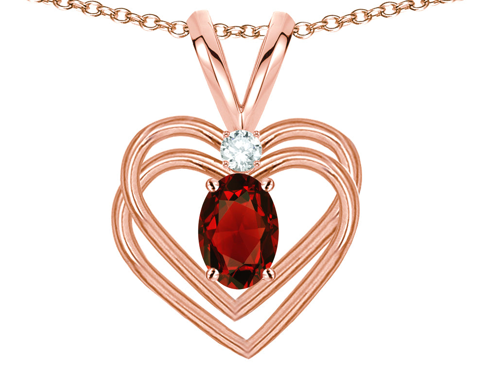 Star K Oval 5x3mm Genuine Garnet Knotted Double Heart Pendant Necklace