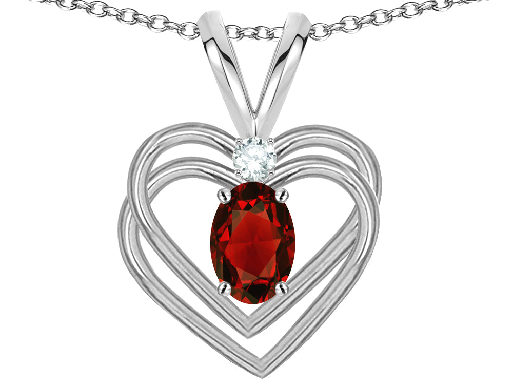 Star K Oval 5x3mm Genuine Garnet Knotted Double Heart Pendant Necklace