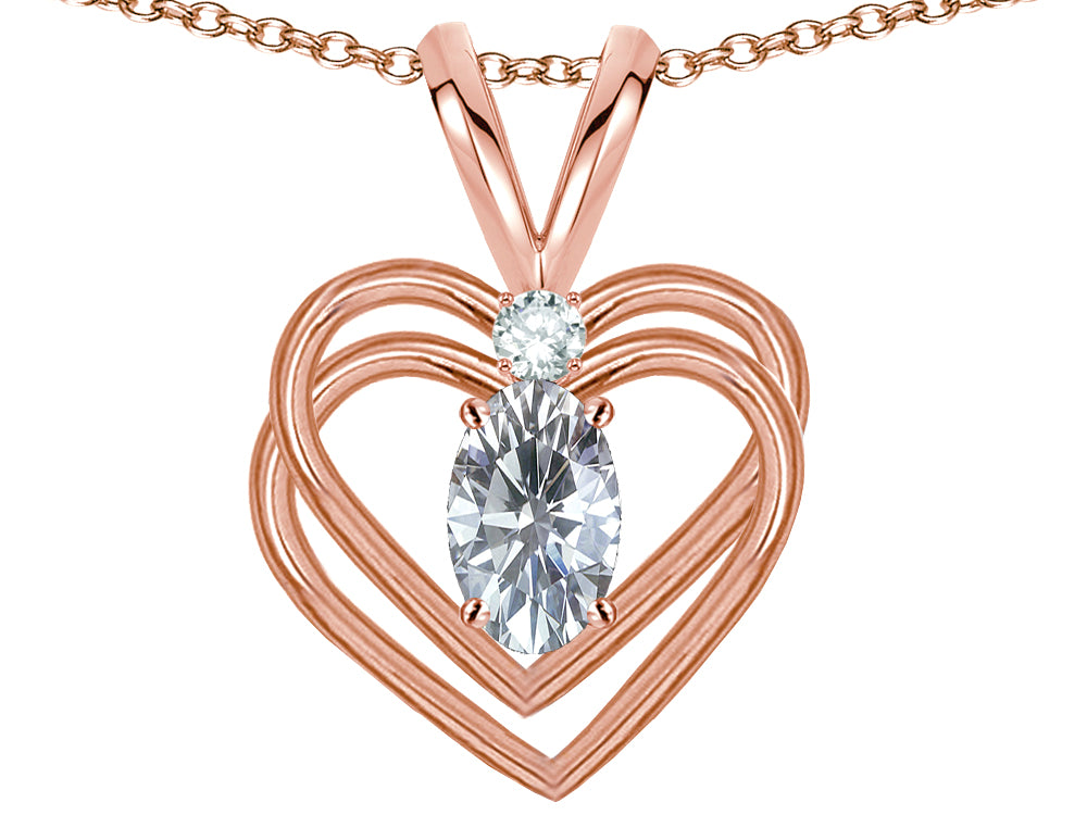 Star K Oval 5x3mm Genuine White Topaz Knotted Double Heart Pendant Necklace